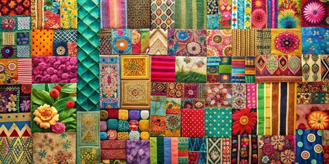 Fototapeta premium A colorful and eclectic collage featuring various textures and patterns, collage, artistic, abstract, mixed media