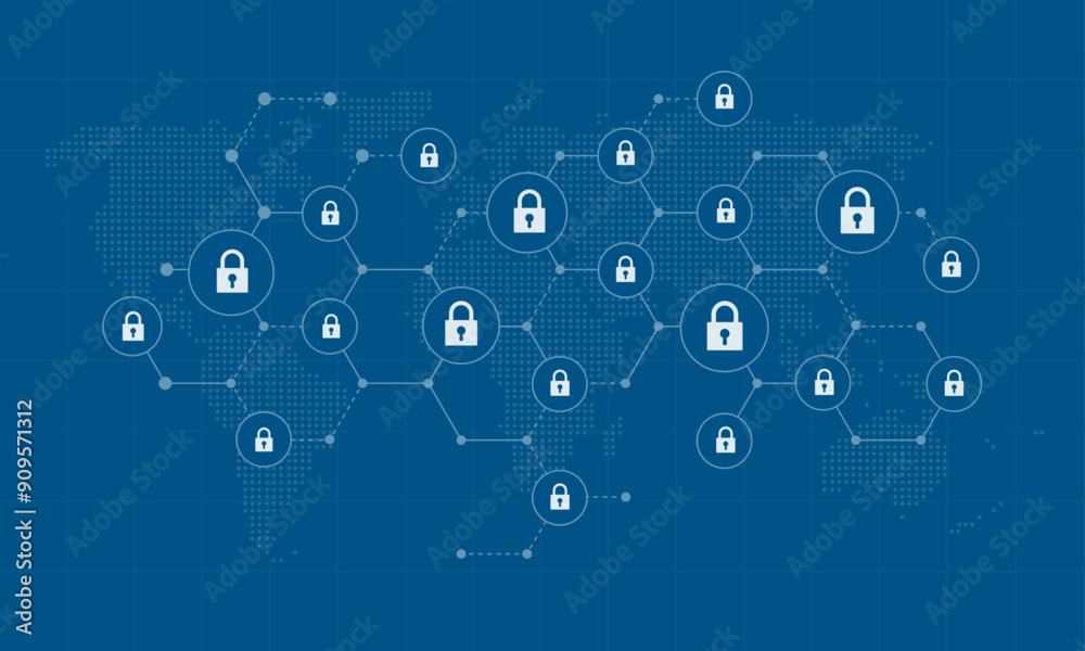 Aufkleber business internet cyber security and business data protection concept. flat illustration abstract network connection background banner design