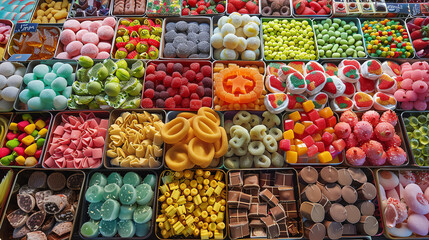 Obraz premium Colorful Array of Sweet Treats Displayed at a Local Candy Market in the Afternoon