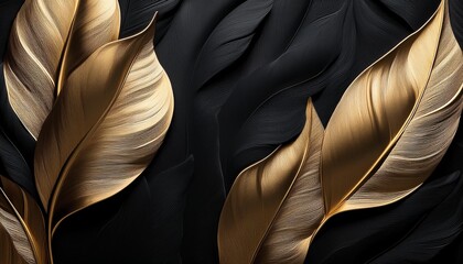 Opulent Black and Gold Leaves: A Refined Background for Any Setting"