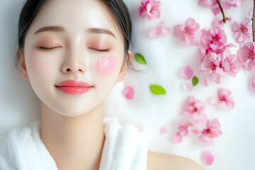 Fototapeta premium Beauty Asian women spa skin healthy on 100% isolate white background.