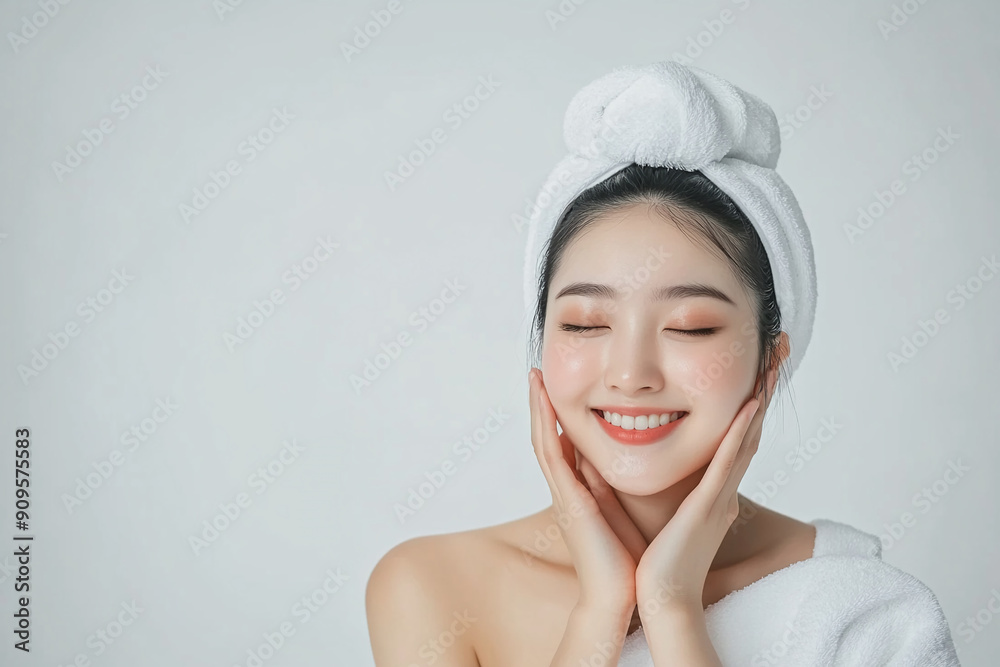 Wall mural Beauty Asian women spa skin healthy on 100% isolate white background.