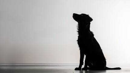 Silhouette of a dog sitting and looking up.