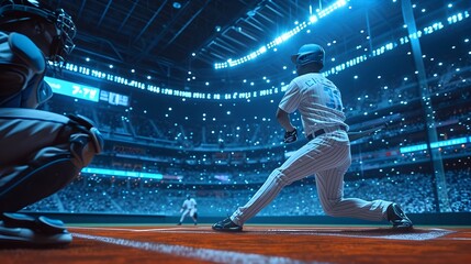 Futuristic Baseball Game with Holographic Players and Interactive Spectator Overlays