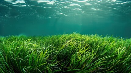 Obraz premium Underwater view of sea grass swaying with ocean currents