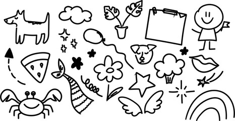 Doodle vector set illustration with hand draw line art style vector.