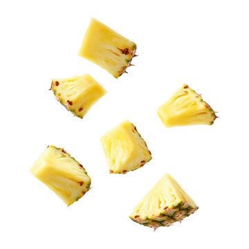 Floating Pineapple Chunks On Transparent Png Background For Tropical Fruit Advertisements . Generative ai