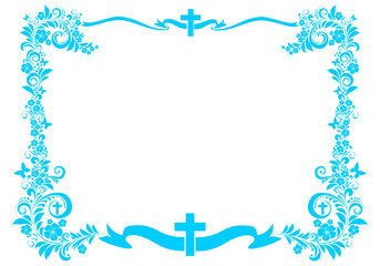 Art deco frames with cross. Christian Symbol design elements isolated on White background. Ornate Cross. Horizontal Frame. Memorial design elements. Vector illustration