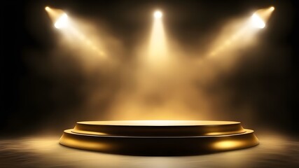 Gold podium smoke spotlight stage 