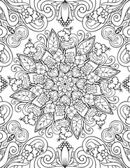 Fototapeta premium Ornamental mandala adult coloring book page. Zentangle style coloring page. Arabic, Indian ornament.
