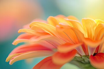 Obraz premium Close up of orange zinnia petals vibrant colors blurred garden background macro photography