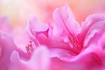 Close up of pink azalea petals vibrant colors blurred garden background macro photography