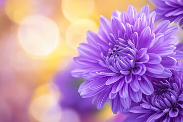 Close up of purple aster petals vibrant colors blurred garden background macro photography