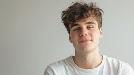 Fototapeta premium Young adult with a gentle smile looking at the camera