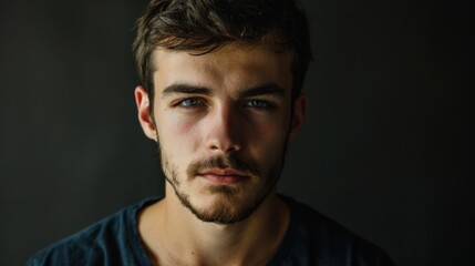 Fototapeta premium Portrait of a young adult man with a serious expression