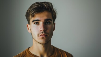 Fototapeta premium Portrait of a young adult man with a serious expression