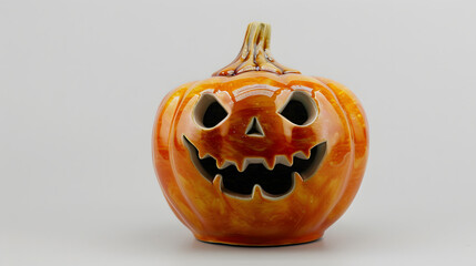 Bright Orange Halloween Pumpkin Decoration With Grinning Face Ready for Autumn Festivities