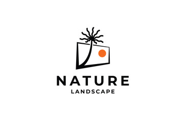 Nature tree landscape logo icon design template flat vector