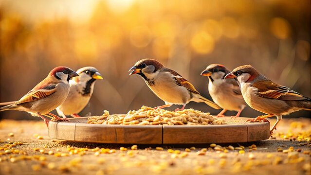 Biblical of birds eating seeds from the Parable of the Sower on a beige background with copyspace , Bible, parable, Sower