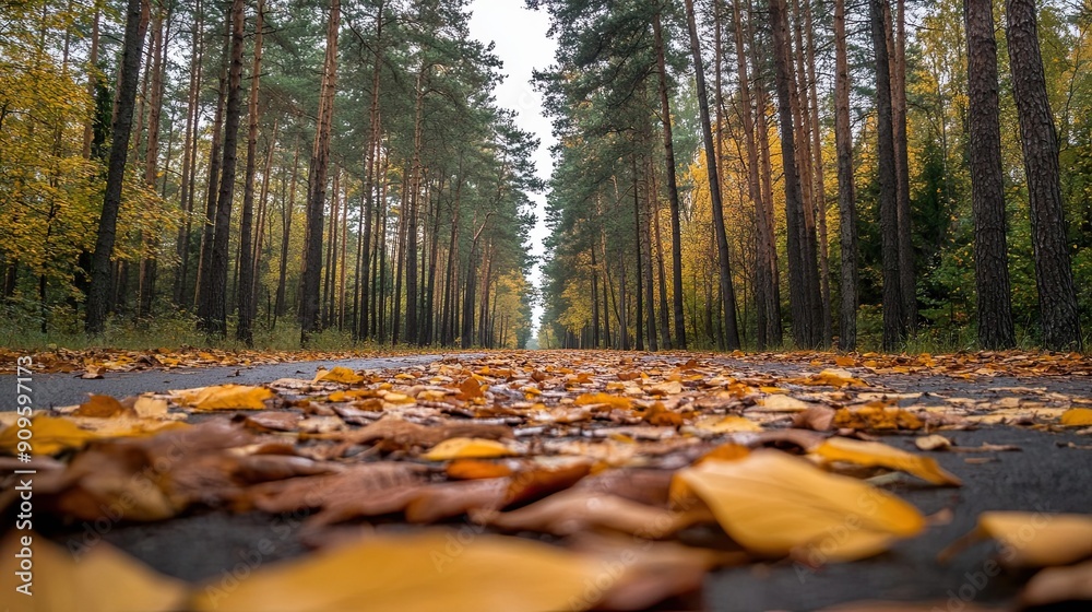 Sticker A Forest Road Covered in Autumn Leaves