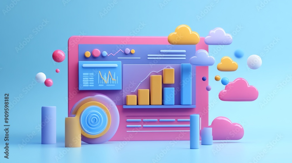 Poster 3D colorful data and cloud computing concept.