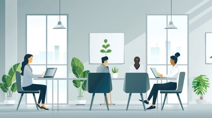 Fototapeta premium A human resources specialist conducting interviews with job candidates in a comfortable office setting.