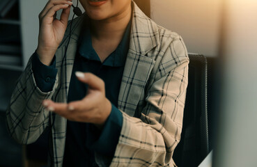 Call center, computer and business with woman in office for customer service, technical support and advice. Technology, contact us and communication with employee operator in help desk agency