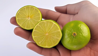 Two Lime Halves and One Whole Lime in a Hand