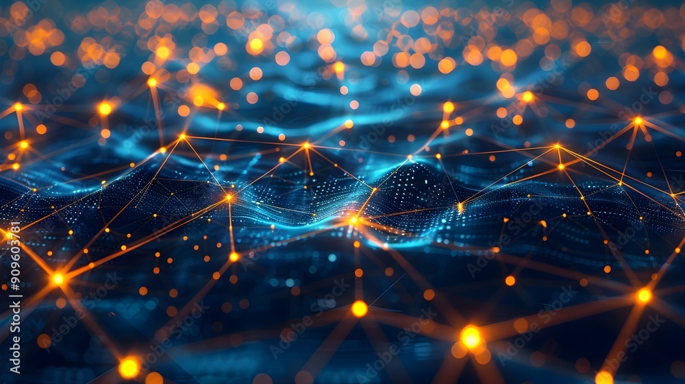 Poster abstract digital network interconnected pathways representing data communication cyber background