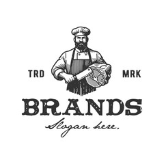 butcher man vintage logo hand drawn vector template illustration 