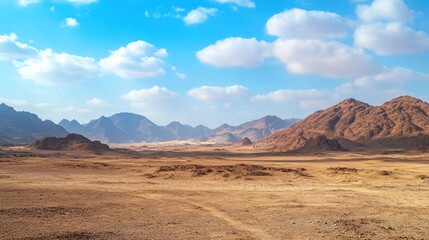 Desert Landscape with Mountain Range and Cloudy Sky