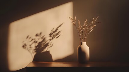 Minimalist Vase with Dried Flowers in Warm Light