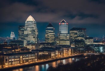 Obraz premium england london Greenwich Canary landscape urban docklands night city picture view building river Panoramic scene thames britain skyline finance Wharf international business capital downtow