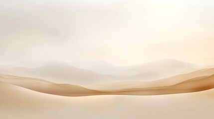 A serene and abstract landscape featuring soft, rolling dunes in muted earth tones and gentle...