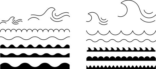 Water wave, sea wave, Wavy line set. Line water waves icon, sign vector. Zigzag line. Water logo, symbol or sign vector collection.