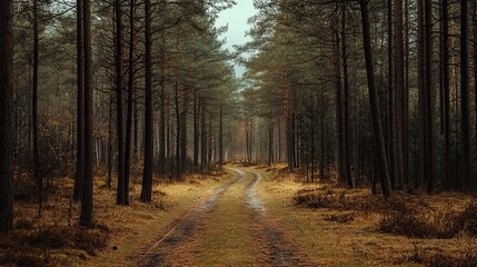 Fototapeta premium A Winding Path Through a Dense Pine Forest