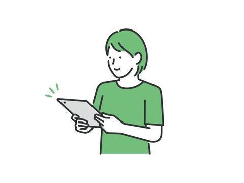 green person using tablet clip art preview