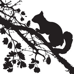 Squirrel Silhouette on Branch