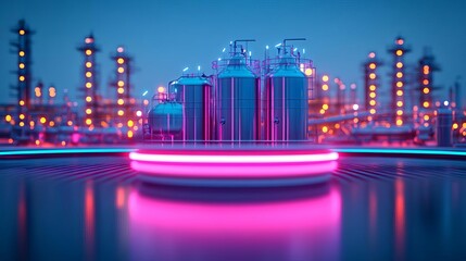 Futuristic refinery, augmented reality maintenance, high-tech chemical processing, neon accents