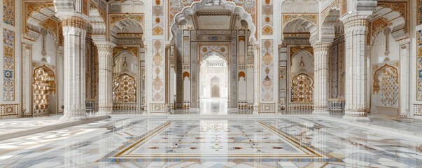 Palace with intricate marble inlay, 4K hyperrealistic photo