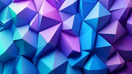 3D render of blue and purple geometric shapes, low poly