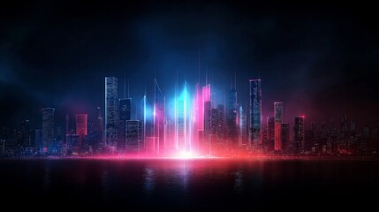 Fototapeta premium A futuristic city skyline illuminated by vibrant neon lights, showcasing a blend of technology and artistry at night.