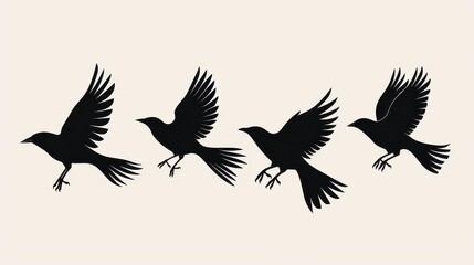 Obraz premium A serene silhouette of birds in harmony, captured in a striking contrast against a clean, clear backdrop. Perfect for nature lovers.