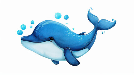 Obraz premium A charming watercolor depiction of a whale, showcasing soft hues and playful details that charm every viewer.