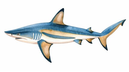 Fototapeta premium A vibrant watercolor sketch of a fierce shark, capturing its powerful form and fluid movement through the ocean.