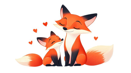 Obraz premium A whimsical watercolor of a mother fox and her playful cub, showcasing vibrant colors and charming textures.