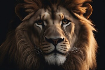 Fototapeta premium black background copy lion space portrait africa brown animal wild king leon leo cat fur hunter danger safari majesty african predator wildlife dangerous hair head nose eye mane face male life big
