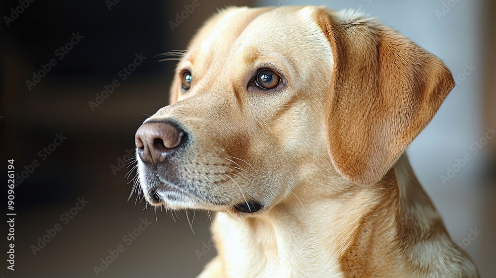 Poster Close-up of a Golden Retriever's Face with Soft Fur and Brown Eyes