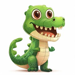 Naklejka premium Cartoon Green Crocodile with Big Eyes and Open Mouth