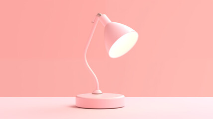 3D Render Illustration of a Minimalist Desk Lamp with Sleek Design on a Pastel Pink Background, Concept of Modern Workspace and Lighting. Generative AI